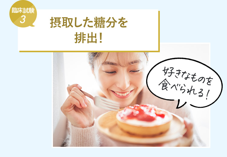 臨床試験3 摂取した糖分を排出! 好きなものを食べられる!